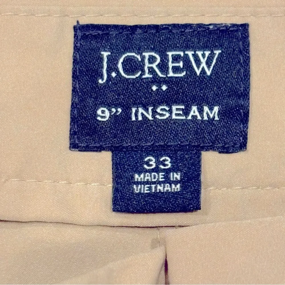 J Crew Flat Front Tan Shorts 9” inseam 33